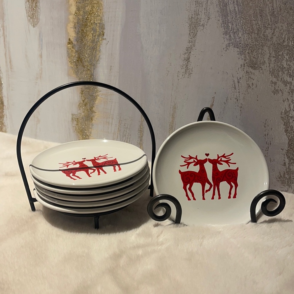 Set of 6 dessert plates with base. Room creative red deer 🦌 ❤️